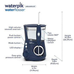 Waterpik Aquarius Water Flosser Professional For Teeth, Gums, Braces, Dental Care, Electric Power With 10 Settings, 7 Tips For Multiple Users And Needs, ADA Accepted, Blue WP-663