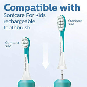 Philips Sonicare for Kids 7+ Genuine Replacement Toothbrush Heads, 2 Brush Heads, Turquoise and White, Standard, HX6032/94