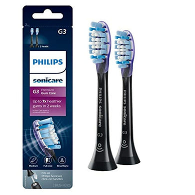 Philips Sonicare Genuine G3 Premium Gum Care Replacement Toothbrush Heads, 2 Brush Heads, Black, HX9052/95
