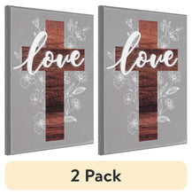 Load image into Gallery viewer, (2 pack) Crystal Art Gallery Love Cross and Florals Typographic Wood W