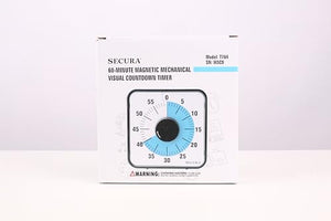 Secura 60-Minute Visual Countdown Timer, 7.5-Inch Oversize Classroom Visual Timer for Kids and Adults, Durable Mechanical Kitchen Timer Clock with Magnetic Backing (Blue)