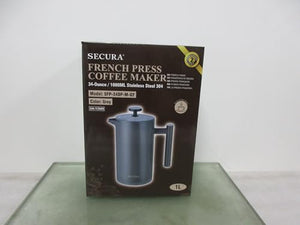 Secura French Press Coffee Maker, 304 Grade Stainless Steel Insulated Coffee Press with 2 Extra Screens, 34oz (1 Litre), Silver