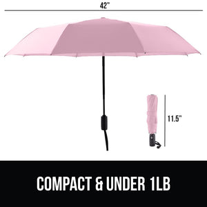 Windproof Compact Stick Umbrella for Rain, Travel One-Click Automatic Open and Close, Lightweight, Portable, Strong Reinforced Fiberglass Ribs, Easily Collapsible, Black
