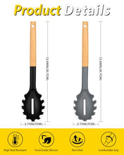 Load image into Gallery viewer, Pack of 2 Spaghetti Spoon, Silicone Pasta Fork with Wooden Handle, Heat Resistant Noodle Spoon Server, BPA Free Spaghetti Strainer(BLACK-RED)