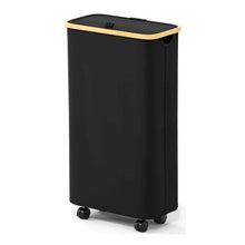 Load image into Gallery viewer, SpaceAid Laundry Hamper with Lid, 110L Large Tall Clothes Basket Bin with Bamboo Handles, Collapsible Laundry Hamper for Bedroom, Bathroom, Dorm, Laundry Room - Black