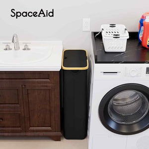 SpaceAid Laundry Hamper with Lid, 110L Large Tall Clothes Basket Bin with Bamboo Handles, Collapsible Laundry Hamper for Bedroom, Bathroom, Dorm, Laundry Room - Black