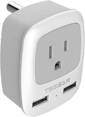 TESSAN US to India Power Adapter, India Grounded Travel Plug Adapter with 2 USB &1 American Sockets Outlet Charger, Type D Adaptor for Bangladesh Maldives Nepal Pakistan