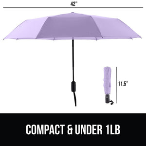 Windproof Compact Stick Umbrella for Rain, Travel One-Click Automatic Open and Close, Lightweight, Portable, Strong Reinforced Fiberglass Ribs, Easily Collapsible, Black