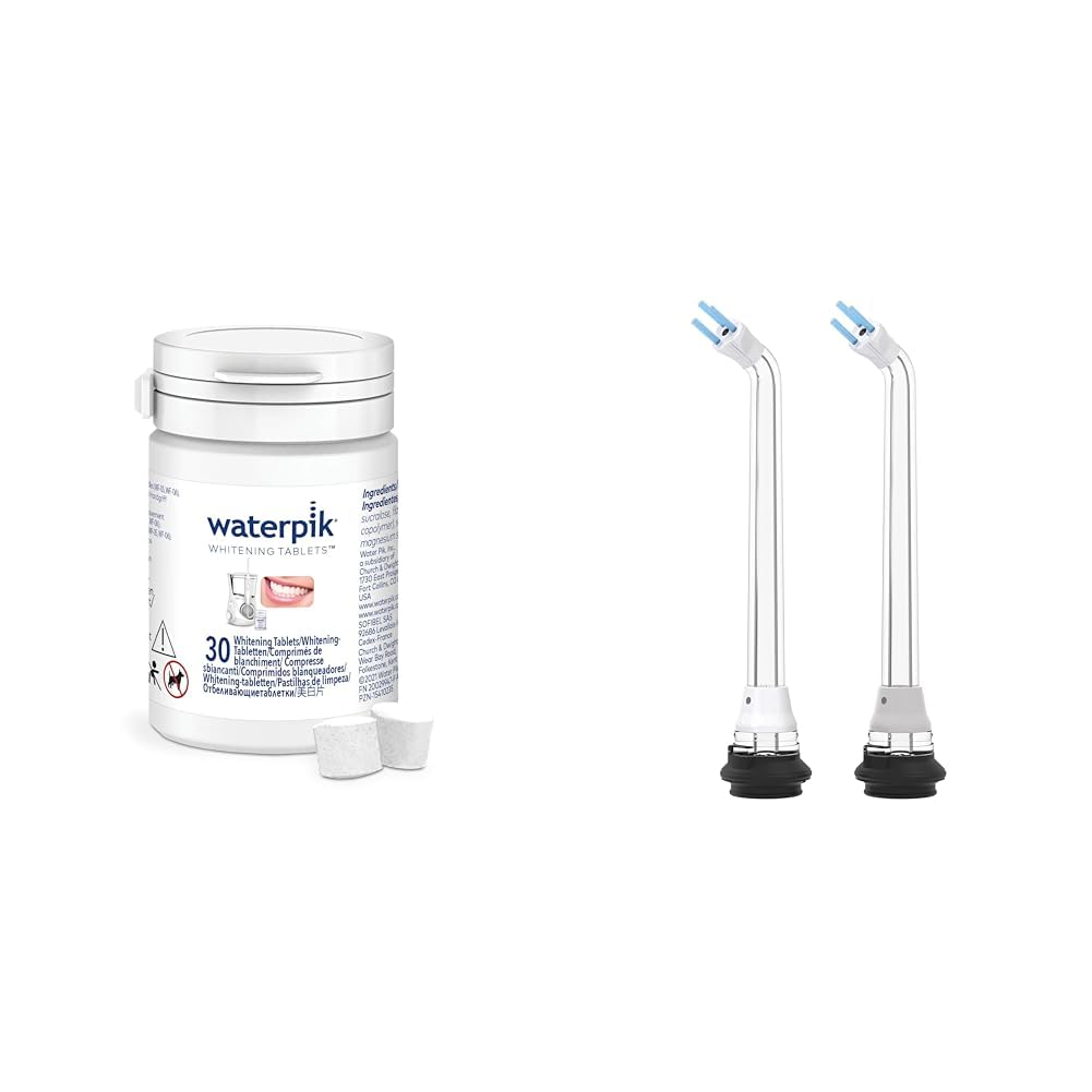 Waterpik Fresh Mint Whitening Refill Tablets (30 Count) & Whitening Water Flosser Plaque Seeker Tips (2 Count)
