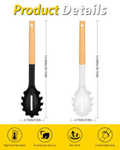 Load image into Gallery viewer, Pack of 2 Spaghetti Spoon, Silicone Pasta Fork with Wooden Handle, Heat Resistant Noodle Spoon Server, BPA Free Spaghetti Strainer(BLACK-RED)
