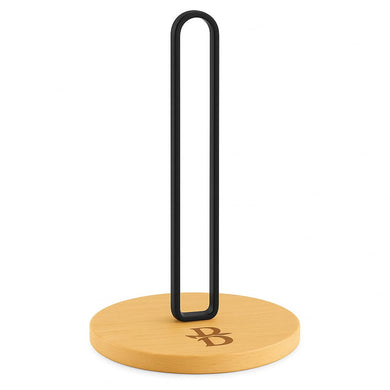 Paper Towel Holder - Wooden Paper Towel Holder with Non-Slip Wood Base, Minimalist Modern Style, Countertop Paper Towel Dispenser for Kitchen, Home, Office - Black Paper Towel Stand by Bambüsi
