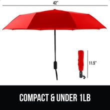 Load image into Gallery viewer, Windproof Compact Stick Umbrella for Rain, Travel One-Click Automatic Open and Close, Lightweight, Portable, Strong Reinforced Fiberglass Ribs, Easily Collapsible, Black