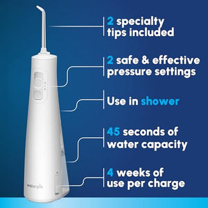 Waterpik Cordless Pulse Rechargeable Portable Water Flosser for Teeth, Gums, Braces Care and Travel with 2 Flossing Tips, Waterproof, ADA Accepted, WF-20 Blue, Packaging May Vary