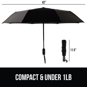 Windproof Compact Stick Umbrella for Rain, Travel One-Click Automatic Open and Close, Lightweight, Portable, Strong Reinforced Fiberglass Ribs, Easily Collapsible, Black