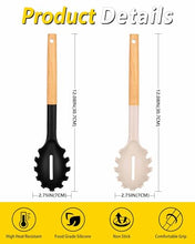 Load image into Gallery viewer, Pack of 2 Spaghetti Spoon, Silicone Pasta Fork with Wooden Handle, Heat Resistant Noodle Spoon Server, BPA Free Spaghetti Strainer(BLACK-RED)