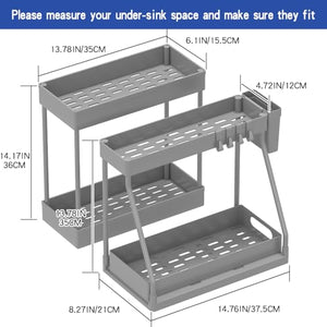 3PC Under Sink Organizer Rack 2 Tier Under Sliding Cabinet Basket Organizer Drawer, Multi-purpose Under Sink Storage for Bathroom Kitchen Desktop (Black)