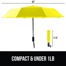 Load image into Gallery viewer, Windproof Compact Stick Umbrella for Rain, Travel One-Click Automatic Open and Close, Lightweight, Portable, Strong Reinforced Fiberglass Ribs, Easily Collapsible, Black