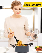 Load image into Gallery viewer, Pack of 2 Spaghetti Spoon, Silicone Pasta Fork with Wooden Handle, Heat Resistant Noodle Spoon Server, BPA Free Spaghetti Strainer(BLACK-RED)