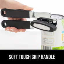 Load image into Gallery viewer, Heavy Duty Stainless Steel Smooth Edge Manual Can Opener and Bottle Openers, Soft Ergonomic Handle, Oversized Handheld Easy Turn Knob, Multifunctional Kitchen Tool, Black