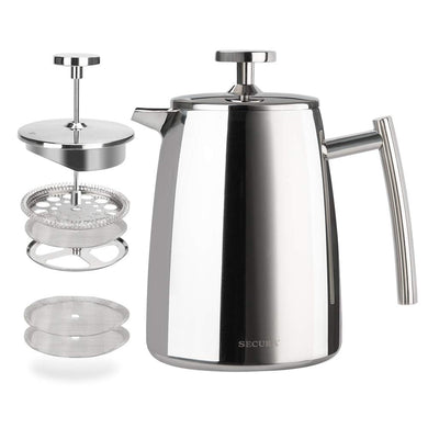 Secura French Press Coffee Maker, 50-Ounce, 304 Stainless Steel Insulated Coffee Press with Extra Screen