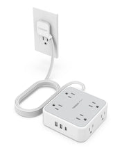 Load image into Gallery viewer, Surge Protector Flat Extension Cord Flat Plug Power Strip, 8 AC Outlets, 3 USB Charger(1 USB C Port) 3-Sided Outlet Extender, 5 Ft, 900 Joules Protection, Office Supplies, Dorm Room Essentials, Grey