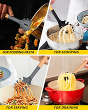Load image into Gallery viewer, Pack of 2 Spaghetti Spoon, Silicone Pasta Fork with Wooden Handle, Heat Resistant Noodle Spoon Server, BPA Free Spaghetti Strainer(BLACK-RED)