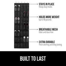 Load image into Gallery viewer, Over the Door Shoe Organizer, 24 Large Breathable Mesh Pockets, Space Saving Hanging Storage Holder, Closet Rack Hanger Holds Up to 40 lbs, Hangs on Closets for Shoes, Accessories, Black