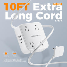 Load image into Gallery viewer, Surge Protector Flat Extension Cord Flat Plug Power Strip, 8 AC Outlets, 3 USB Charger(1 USB C Port) 3-Sided Outlet Extender, 5 Ft, 900 Joules Protection, Office Supplies, Dorm Room Essentials, Grey