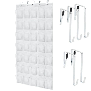 Over the Door Shoe Organizer, 24 Large Breathable Mesh Pockets, Space Saving Hanging Storage Holder, Closet Rack Hanger Holds Up to 40 lbs, Hangs on Closets for Shoes, Accessories, Black
