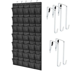 Over the Door Shoe Organizer, 24 Large Breathable Mesh Pockets, Space Saving Hanging Storage Holder, Closet Rack Hanger Holds Up to 40 lbs, Hangs on Closets for Shoes, Accessories, Black