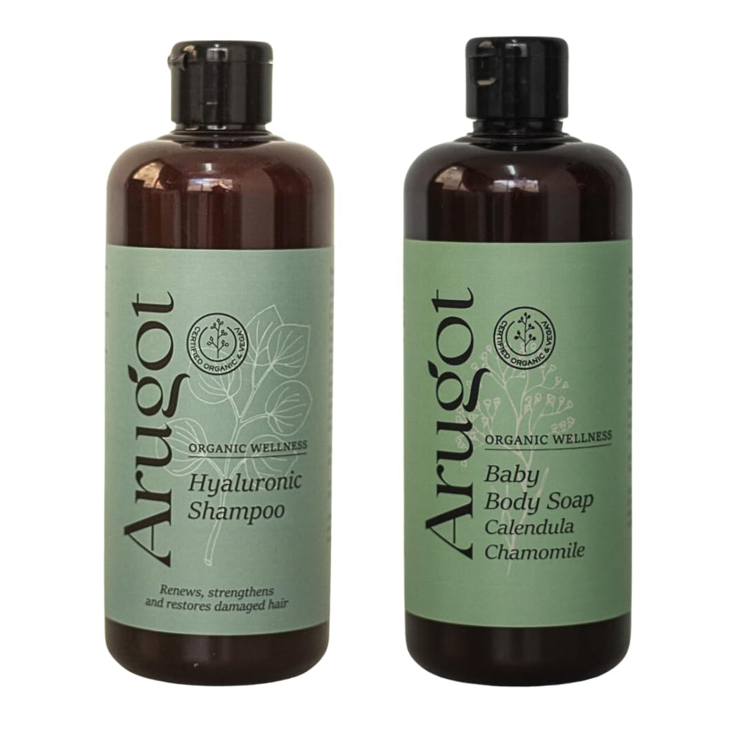 Organic Shampoo & Body Wash - Moisturizing with Hyaluronic Acid - Strengthens Damaged Hair, Scalp Nourishing & Calendula Chamomile Liquid Body Soap