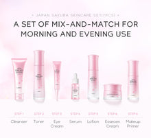 Load image into Gallery viewer, Skin Care Set JAPAN SAKURA Beauty Gift Sets Skin Care Kit with Cleanser, Toner, Lotion, Serum, Eye Cream, Face Cream, Make up Primer Travel Kit for Women Wife Mom 7pcs