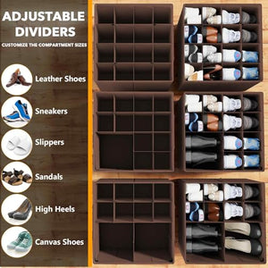 SpaceAid Shoe Organizer for Closet, 2 Pack Foldable Shoe Storage Containers Baskets Boxes Bins w/Adjustable Dividers, Fits 16-32 Pairs, Black