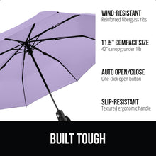 Load image into Gallery viewer, Windproof Compact Stick Umbrella for Rain, Travel One-Click Automatic Open and Close, Lightweight, Portable, Strong Reinforced Fiberglass Ribs, Easily Collapsible, Black