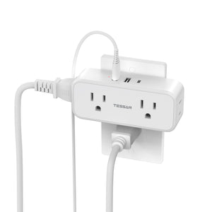 Surge Protector Outlet Extender, TESSAN Multi Plug Splitter with 4 Electrical Outlets 3 USB Ports(1 USB C), Multiple Plug Mini Wall Expander for Home Bathroom Office Dorm Room Essentials