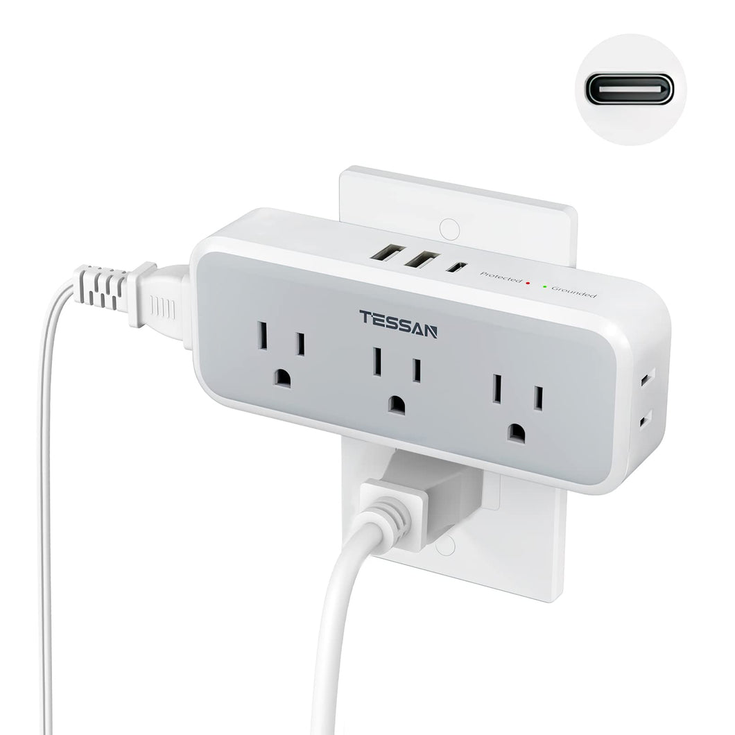 Multi Plug Outlet Extender, TESSAN Surge Protector Wall Plug Splitter with 5 Electrical Outlet Expander, Multiple Plug Adapter for Travel Home Office