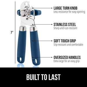Heavy Duty Stainless Steel Smooth Edge Manual Can Opener and Bottle Openers, Soft Ergonomic Handle, Oversized Handheld Easy Turn Knob, Multifunctional Kitchen Tool, Black