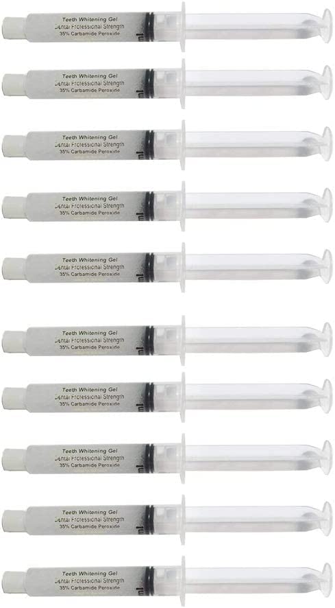 35% Carbamide Peroxide 10 Syringes (10 ml) of Teeth Whitening Gel - (2) LED Accelerator Light - 4Mouth Trays -2 Shade Guide Instructions