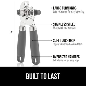 Heavy Duty Stainless Steel Smooth Edge Manual Can Opener and Bottle Openers, Soft Ergonomic Handle, Oversized Handheld Easy Turn Knob, Multifunctional Kitchen Tool, Black