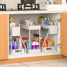 Load image into Gallery viewer, 3PC Under Sink Organizer Rack 2 Tier Under Sliding Cabinet Basket Organizer Drawer, Multi-purpose Under Sink Storage for Bathroom Kitchen Desktop (Black)