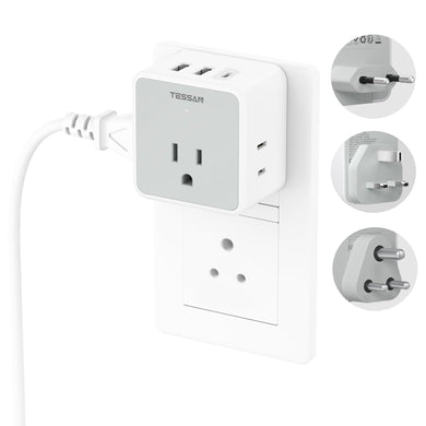 TESSAN All European UK Travel Plug Adapter Kit, International Detachable with 3 Outlet 3 USB Charger (1 USB C), Type C/G/E/F EU Ireland Power Adaptor, US to Europe Italy Spain France Greece