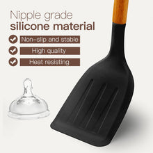 Load image into Gallery viewer, Kitchen Cooking Utensils Set, 14 Non-Stick Silicone Cooking Kitchen Utensils Spatula Set with Holder, Wooden Handle Silicone Kitchen Gadgets Utensil Set for Nonstick Cookware(Black)