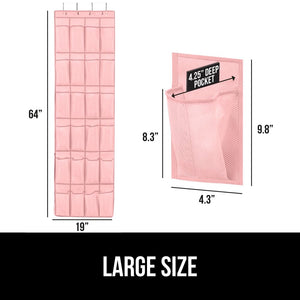Over the Door Shoe Organizer, 24 Large Breathable Mesh Pockets, Space Saving Hanging Storage Holder, Closet Rack Hanger Holds Up to 40 lbs, Hangs on Closets for Shoes, Accessories, Black