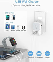 Load image into Gallery viewer, USB Wall Charger, Wall Plug Adapter Outlet Extender, TESSAN 3 Charger Block (1 USB C Port), Multi Charging Station for Cruise, Bathroom, Office, Dorm Essentials