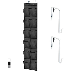 Over the Door Shoe Organizer, 24 Large Breathable Mesh Pockets, Space Saving Hanging Storage Holder, Closet Rack Hanger Holds Up to 40 lbs, Hangs on Closets for Shoes, Accessories, Black