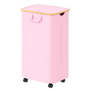SpaceAid Laundry Hamper with Lid, 110L Large Tall Clothes Basket Bin with Bamboo Handles, Collapsible Laundry Hamper for Bedroom, Bathroom, Dorm, Laundry Room - Black
