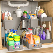 Load image into Gallery viewer, 3PC Under Sink Organizer Rack 2 Tier Under Sliding Cabinet Basket Organizer Drawer, Multi-purpose Under Sink Storage for Bathroom Kitchen Desktop (Black)