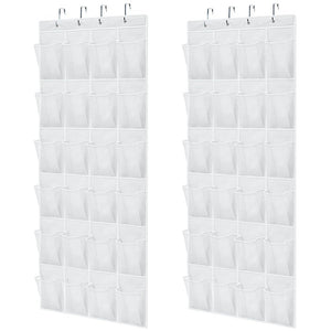 Over the Door Shoe Organizer, 24 Large Breathable Mesh Pockets, Space Saving Hanging Storage Holder, Closet Rack Hanger Holds Up to 40 lbs, Hangs on Closets for Shoes, Accessories, Black