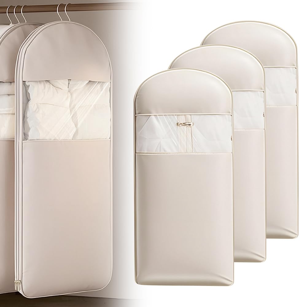 Space Saving Hanging Garment Bag with Self Compression Zipper, 2025 New Lightweight Clothes Dust Cover Storage Bag, Multifunctional Wardrobe Organizer for Travelers (Transparent, Small)