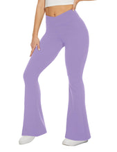 Load image into Gallery viewer, TNNZEET Black Flare Leggings for Women, Crossover Yoga Pants with Pockets Bootcut Flared Leggings